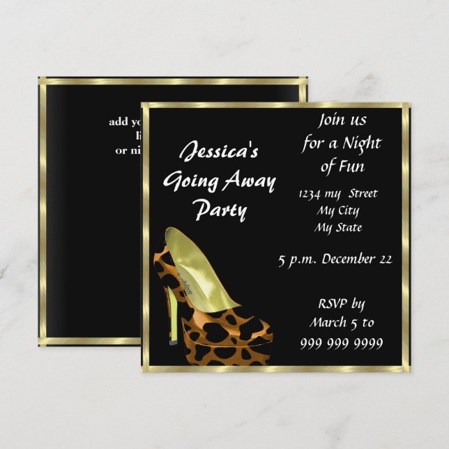 Farewell Party Invitation Card adieu noir (Devant / Derrière)