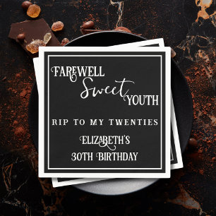 Farewell Sweet Youth RIP 20s Black 30th Birthday Napkin