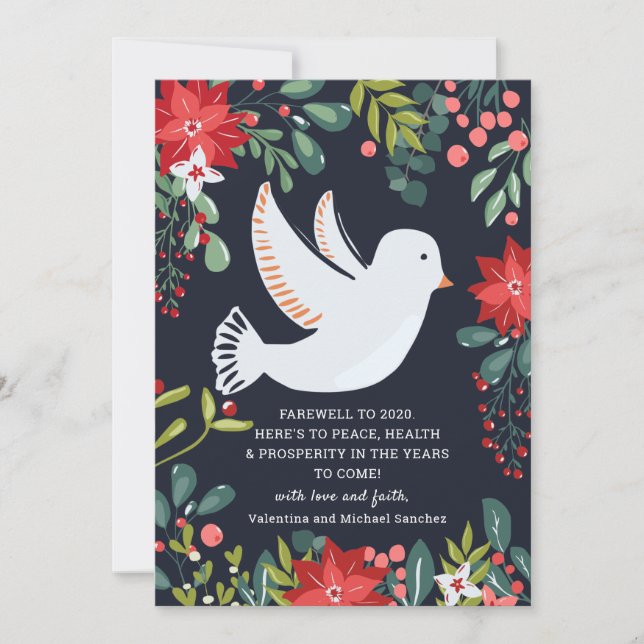 Farewell to 2020  White Dove Floral Christmas Card (Front)