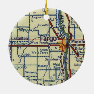 Fargo ND Old Map Ceramic Ornament