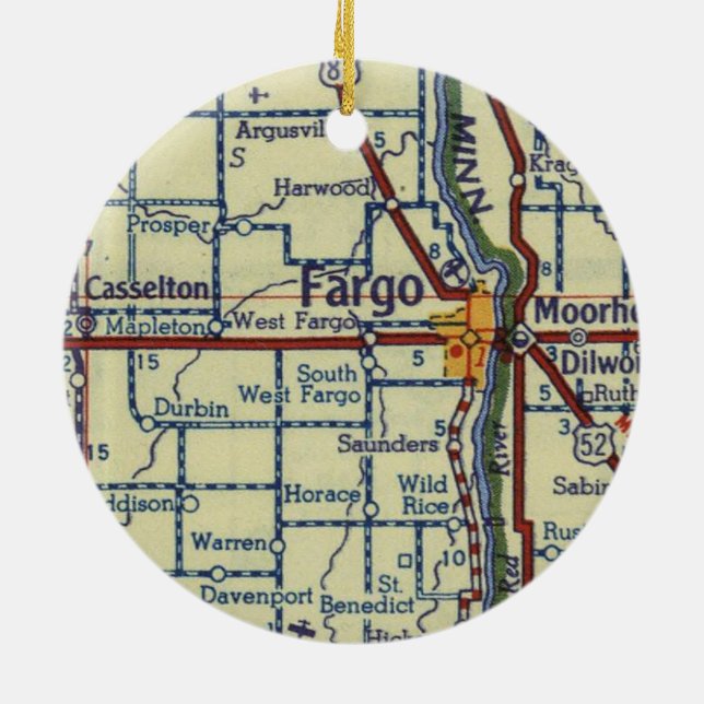 Fargo ND Old Map Ceramic Ornament (Back)