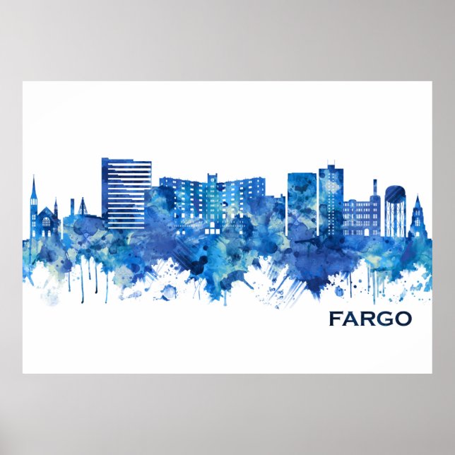 Fargo North Dakota Skyline Blue Poster (Front)