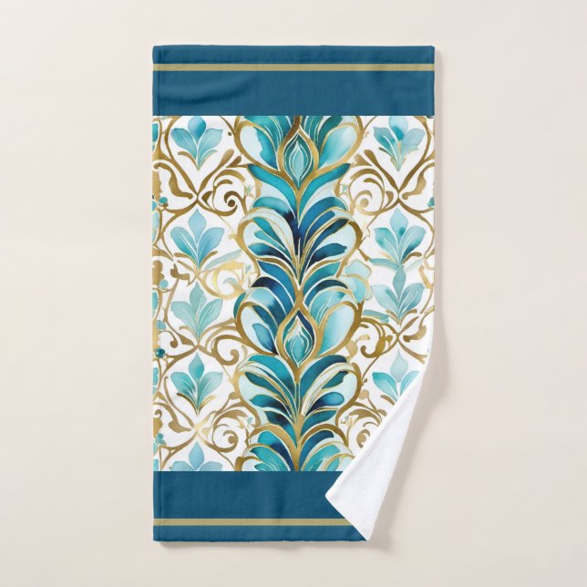 Farines de régal turquoise et or (Serviette à main)