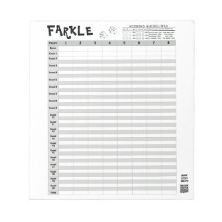 Farkle Score Sheets with Rules Easy Tear Away Notepad