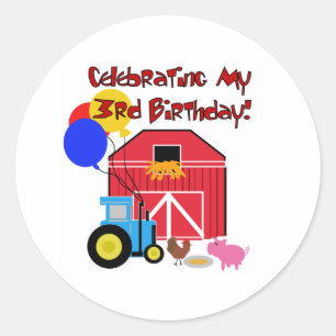 Farm 3rd Birthday Classic Round Sticker