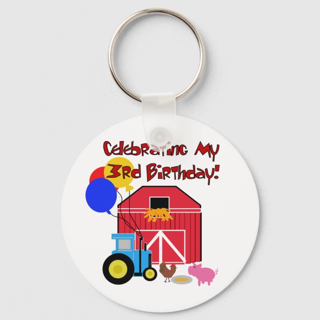 Farm 3rd Birthday T-shirts and Gifts Keychain (Front)