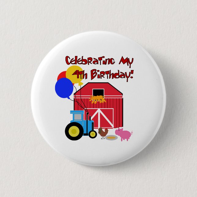 Farm 4th Birthday 2 Inch Round Button (Front)