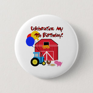 Farm 4th Birthday 2 Inch Round Button