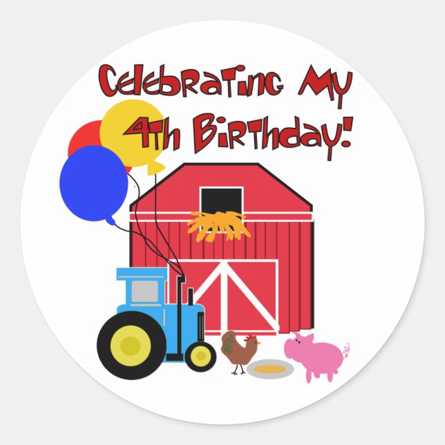 Farm 4th Birthday Tshirts and Gifts Classic Round Sticker (Front)