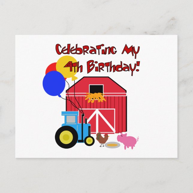 Farm 4th Birthday Tshirts and Gifts Postcard (Front)