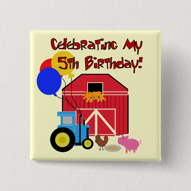 Farm 5th  Birthday Tshirts and Gifts 2 Inch Square Button (Front)
