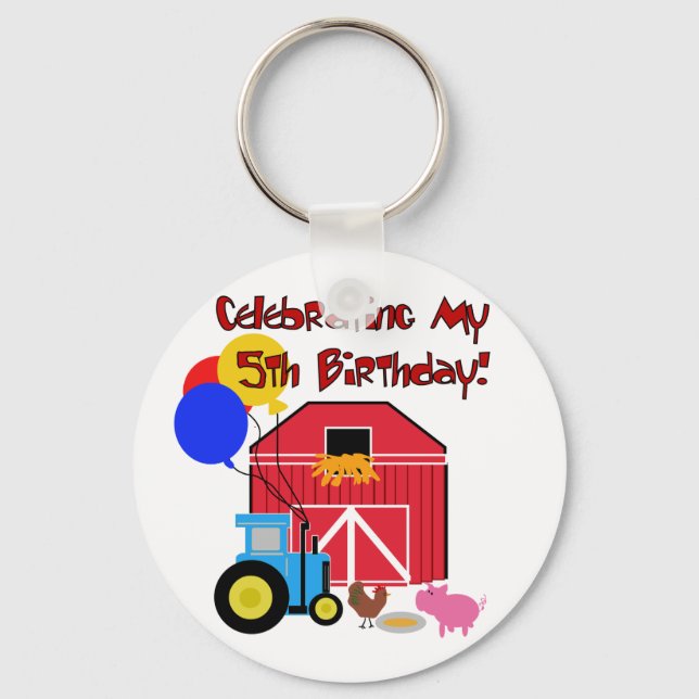 Farm 5th  Birthday Tshirts and Gifts Keychain (Front)