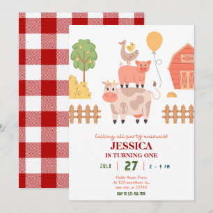 Farm animal 1st birthday invitation