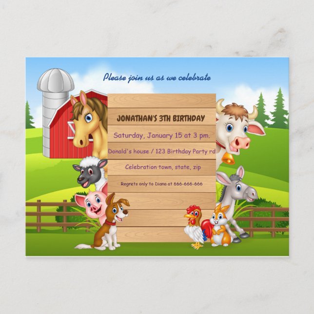 Farm animal announcement postcard (Front)