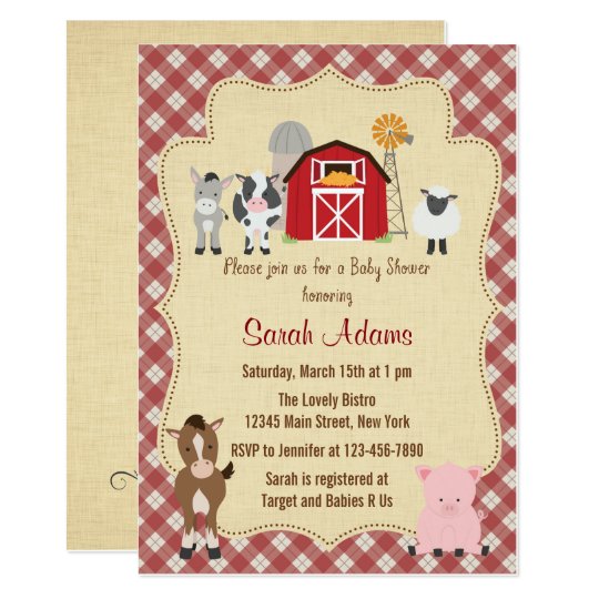 Farm Animal Baby Shower Invitation Rustic Zazzle.ca