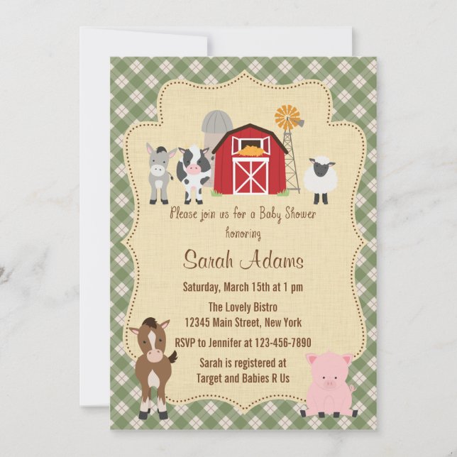 Farm Animal Baby Shower Invitation Rustic (Front)