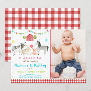 Farm Animal Balloon Birthday Invitation