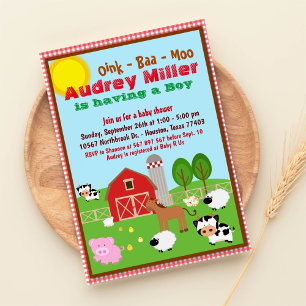 Farm Animal Barnyard Baby Shower Invitation