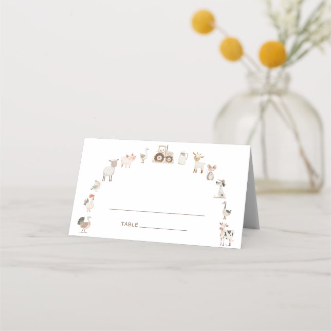 Farm Animal Barnyard Baby Shower Place Card (Front)