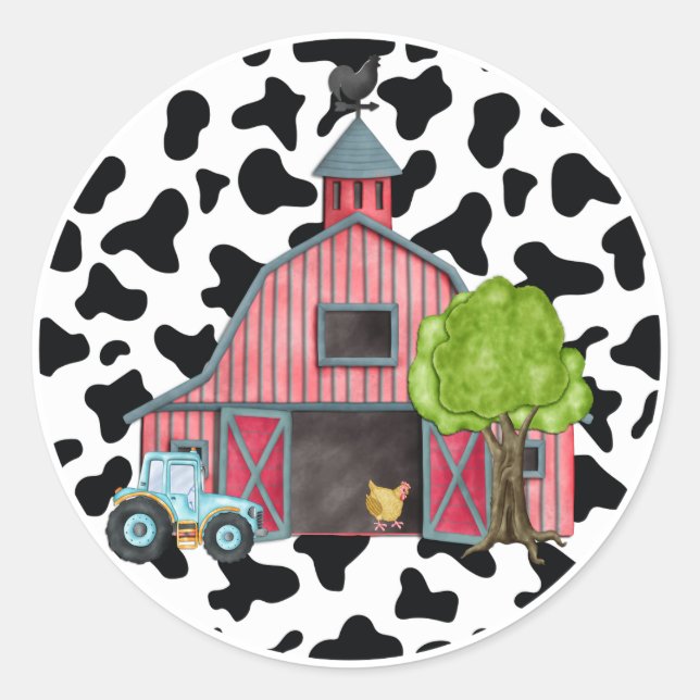 Farm Animal Barnyard Birthday Party Sticker Favour (Front)