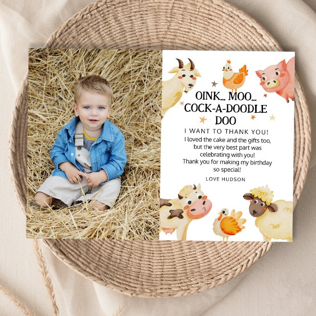 Farm Animal Barnyard Birthday Party Thank You Card (Creator Uploaded)