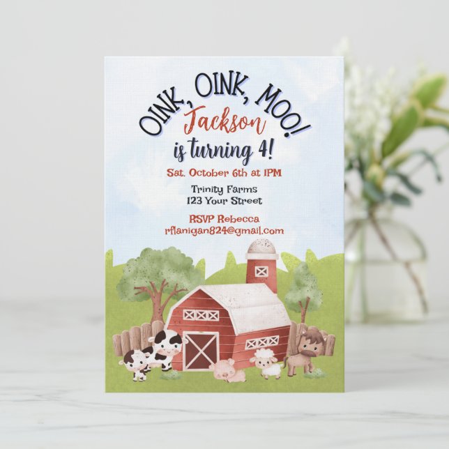 Farm Animal Barnyard Second Birthday Invitation (Standing Front)