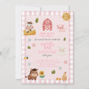 Farm Animal Birthday Invitation   1st Birthday