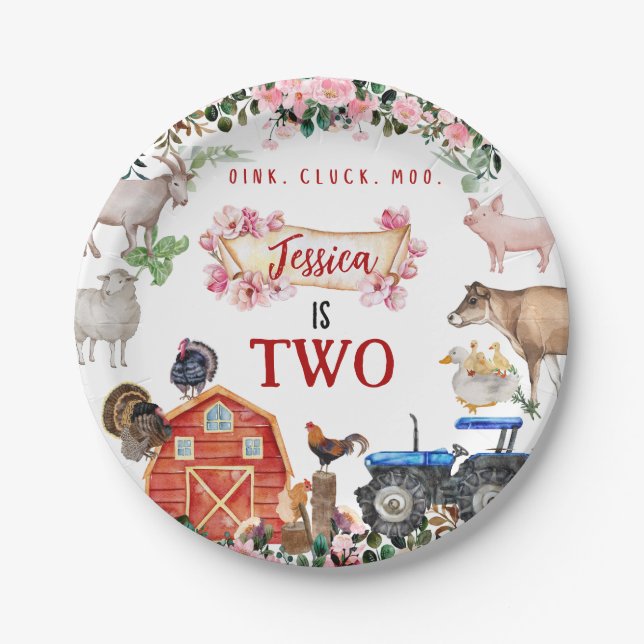 Farm animal birthday invitation paper plate (Front)
