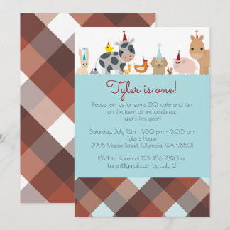 Farm Animal Birthday Party Invitation - Boy Colour