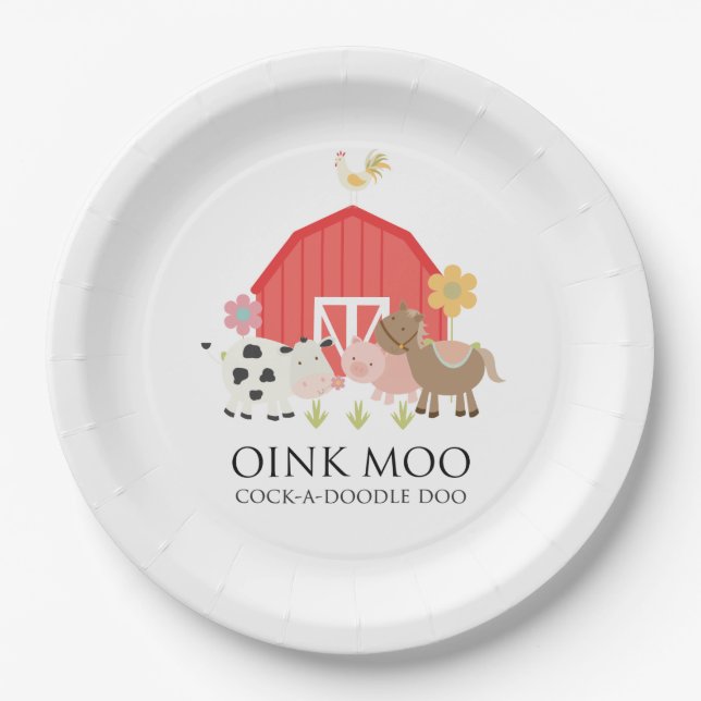 Farm Animal Birthday Party plate red barn (Front)