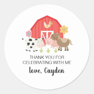 Farm Animal Birthday Party thank you favour Sticke Classic Round Sticker