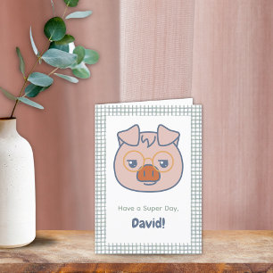 Farm Animal Birthday Piglet Green Gingham  Thank You Card