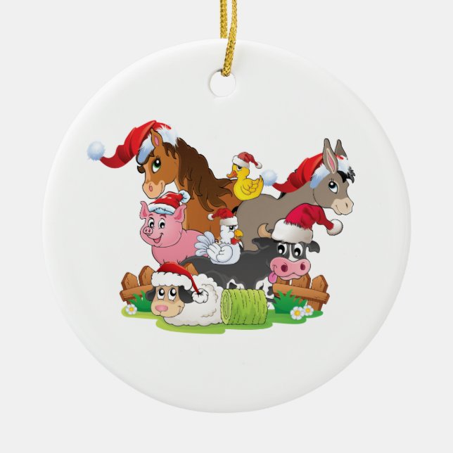 Farm Animal Christmas Ceramic Ornament (Front)