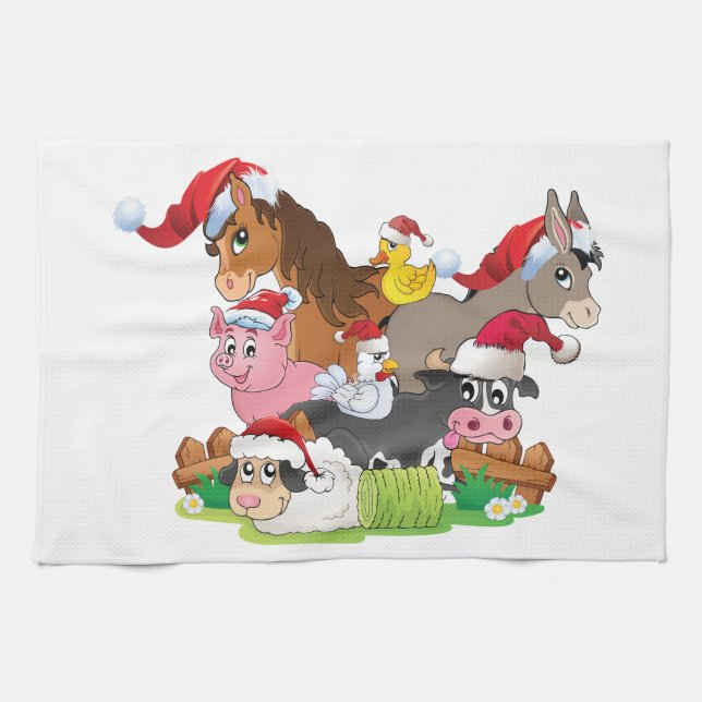 Farm Animal Christmas Kitchen Towel (Horizontal)