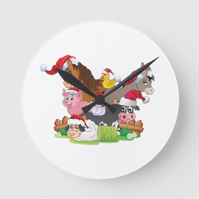 Farm Animal Christmas Round Clock (Front)