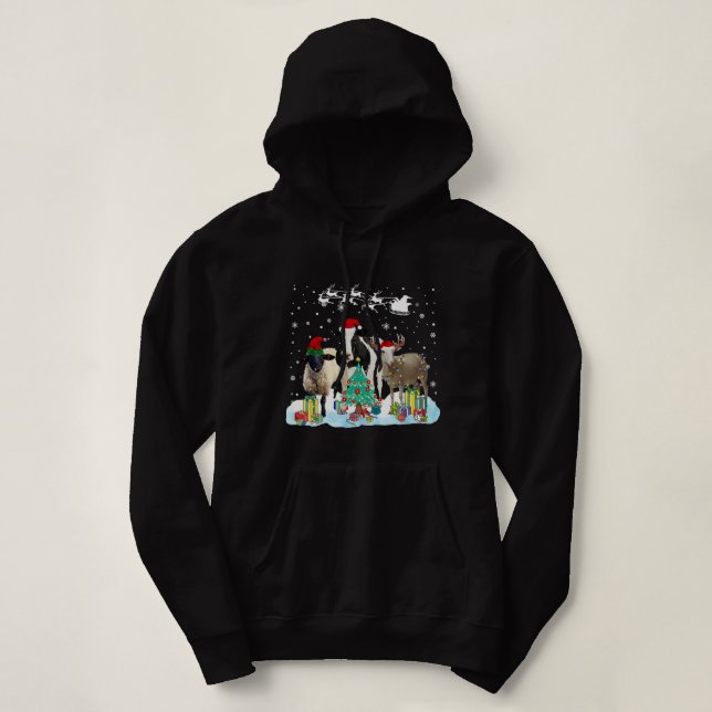 Farm Animal Christmas Tree Sheep Cow Goat Reindeer Hoodie (Design Front)