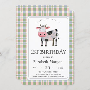 Farm Animal Cow Gingham Invitation