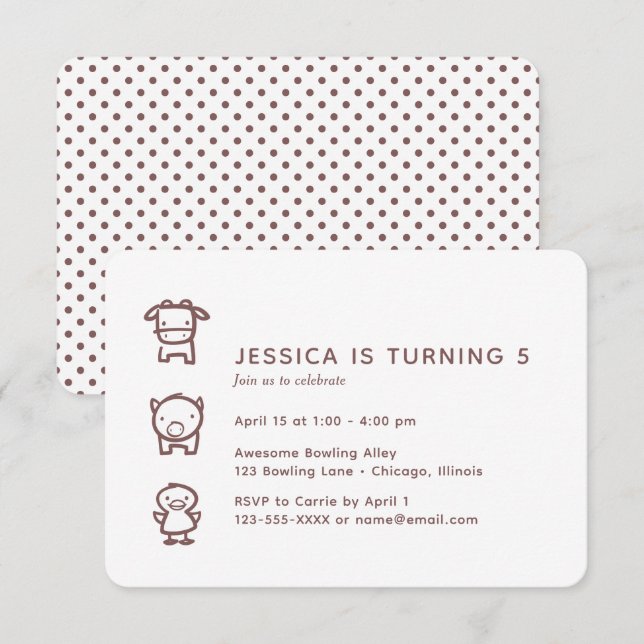 Farm Animal Doodles Child's Birthday Invitation (Front/Back)