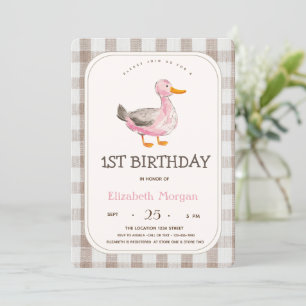 Farm Animal Duck Gingham Invitation