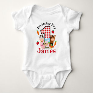Farm Animal First Birthday   Barnyard Birthday Baby Bodysuit