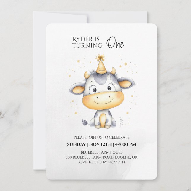 Farm Animal First Birthday Invitation  (Front)