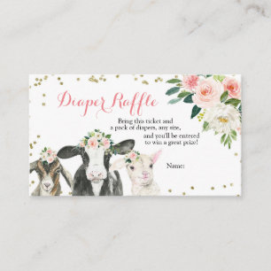 Farm Animal Floral Girl Diaper Raffle  Enclosure C Card