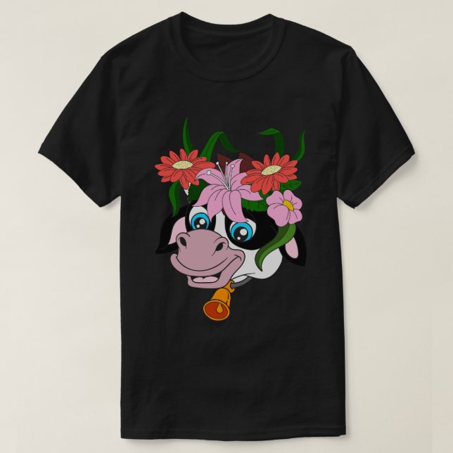 Farm Animal Flowers Cow T-Shirt (Design Front)