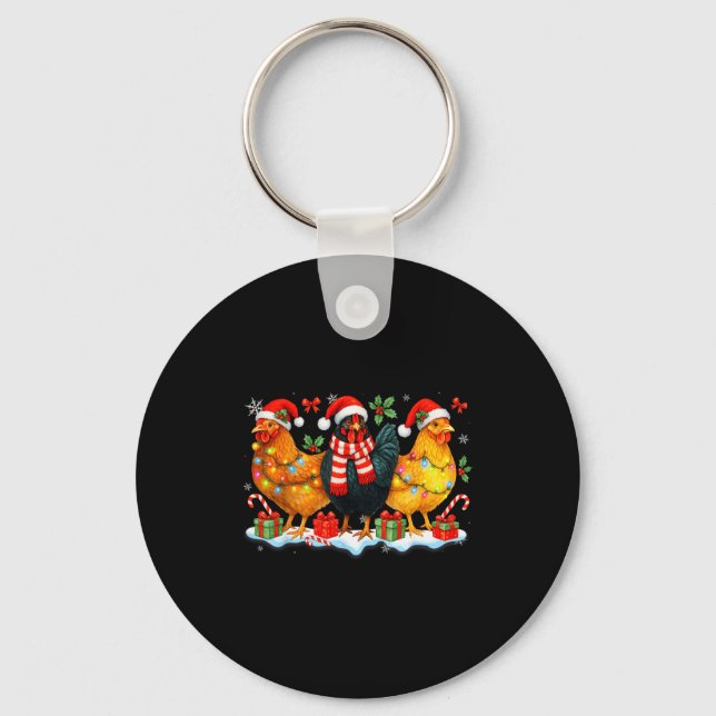 Farm Animal Funny Chicken Christmas Lights Cute Xm Keychain (Front)