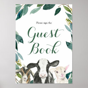 Farm Animal Green Boy Baby shower Livre d'or