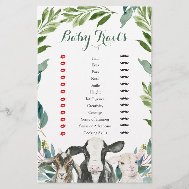 Farm Animal Greenery Boy Baby Shower Baby Traits (Front)