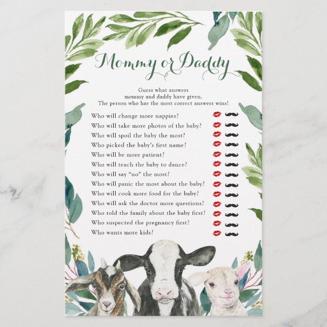Farm Animal Greenery Boy Mommy or Daddy Games (Front)