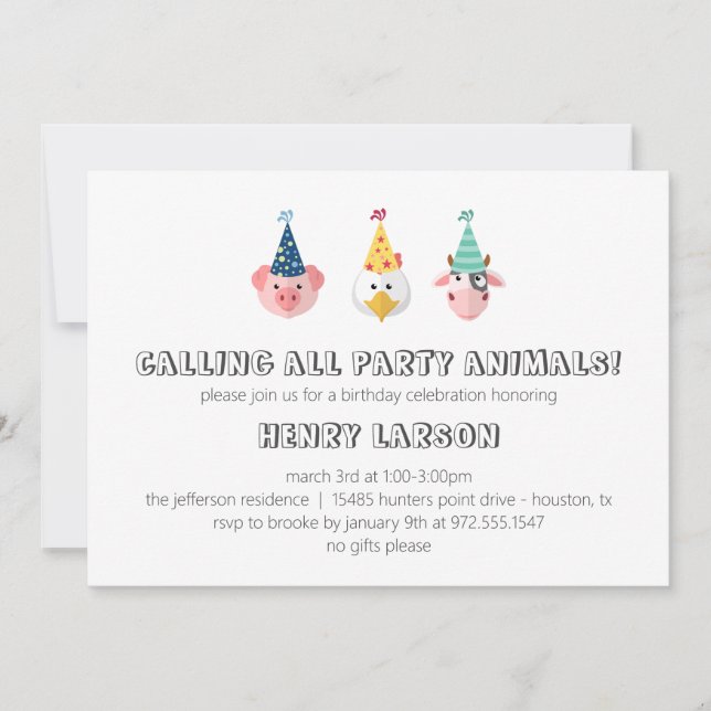 Farm Animal Kids Birthday at the Barn Invite (Front)