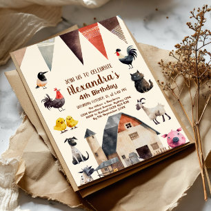 Farm Animal Kids Farmer Birthday Party Invitation