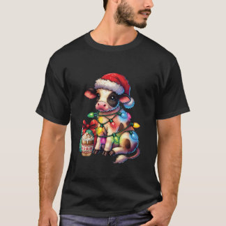 Farm Animal Lovers Cow WWearing Santa Hat Christma T-Shirt